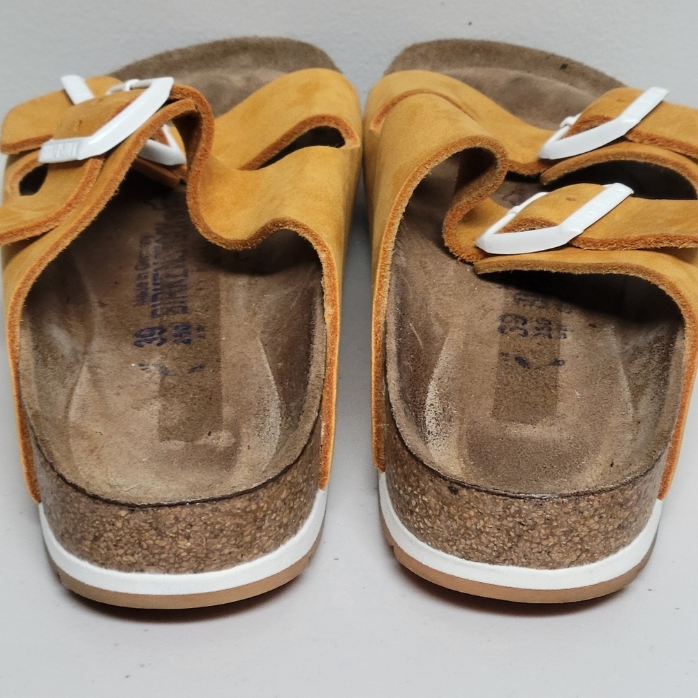 Birkenstock Arizona Soft Footbed Leather Sandals In Softy Orange Size 39. - Picture 7 of 11